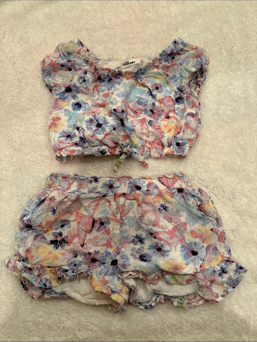 Epic Threads Pastel Floral Ruffle Shorts Set - Pink, Blue, Yellow